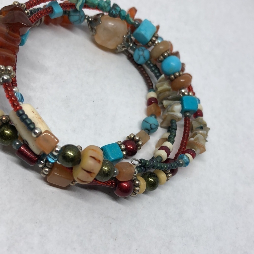 ARTISAN made boho style bone, gemstone beads coil bracelet - Picture 3 of 5